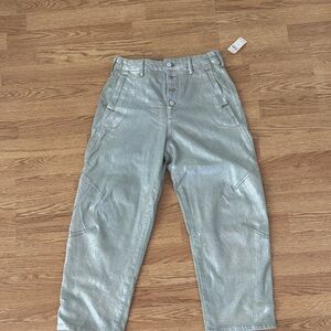 Pilcro Metallic Silver Button-Up Pants